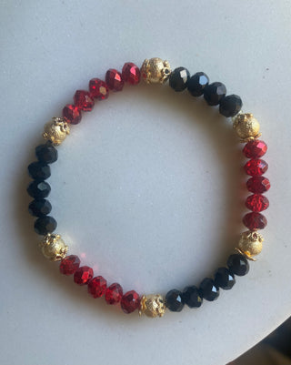 Red/black/gold beaded stretch bracelet