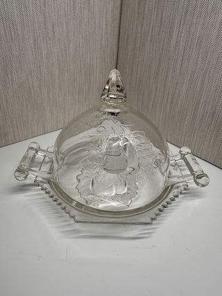 Vintage Jeannette Glass Baltimore Pear Covered Butter Dish Lidded Clear Pressed Glass