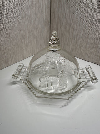 Vintage Jeannette Glass Baltimore Pear Covered Butter Dish Lidded Clear Pressed Glass