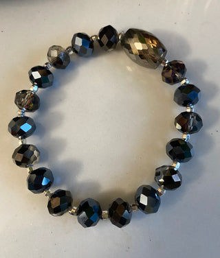 Blue/purplish gray/silver barrel beaded bracelet