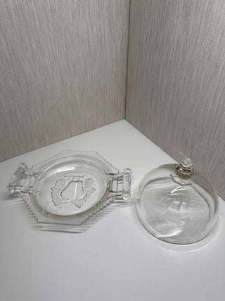 Vintage Jeannette Glass Baltimore Pear Covered Butter Dish Lidded Clear Pressed Glass