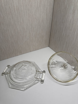 Vintage Jeannette Glass Baltimore Pear Covered Butter Dish Lidded Clear Pressed Glass