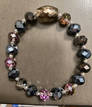 Blue/purplish gray/silver barrel beaded bracelet