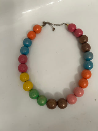 Multicolor large wood bead necklace