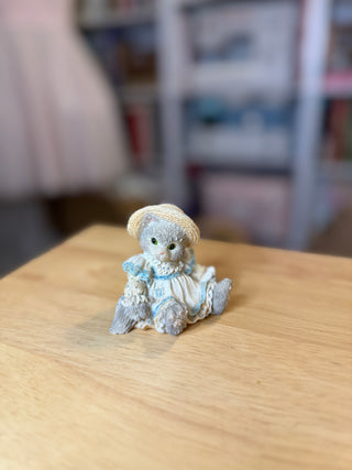 Vintage Calico Critters “Cocoa” Figurine – Cat in Bonnet & Blue Dress