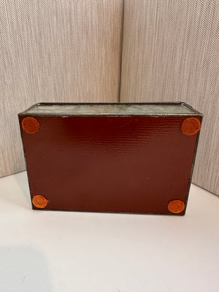 Vintage Stained Glass Trinket Box with Polished Agate Slice Lid and Glue-Chip Glass