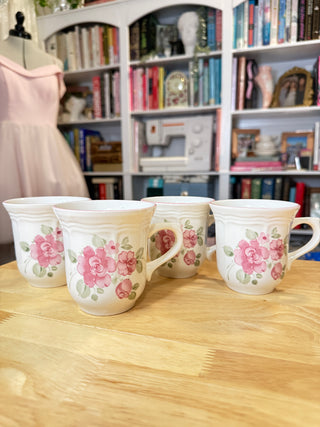 Vintage Floral Ceramic Coffee Mug Set – Set of 4