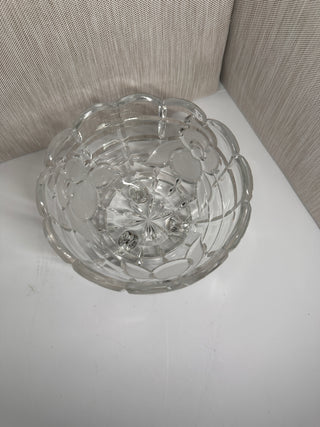 Vintage Clear Crystal 3-Footed Bowl with Frosted Roses and Scalloped Rim