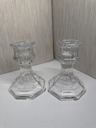 Luminessence Clear Glass Hexagonal Base Taper Candle Holders (Pair)