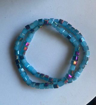 Faceted turquoise cube beaded bracelets - TWO