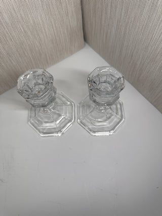 Luminessence Clear Glass Hexagonal Base Taper Candle Holders (Pair)