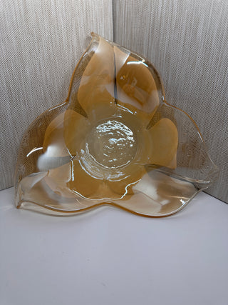 Vintage White Cristal Murano Style Amber Art Glass Lily Bowl, Made in Italy