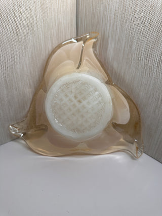 Vintage White Cristal Murano Style Amber Art Glass Lily Bowl, Made in Italy