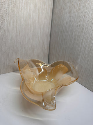 Vintage White Cristal Murano Style Amber Art Glass Lily Bowl, Made in Italy