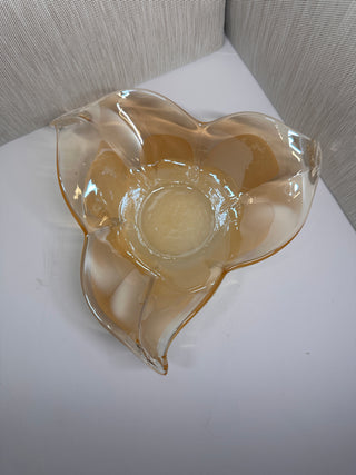 Vintage White Cristal Murano Style Amber Art Glass Lily Bowl, Made in Italy