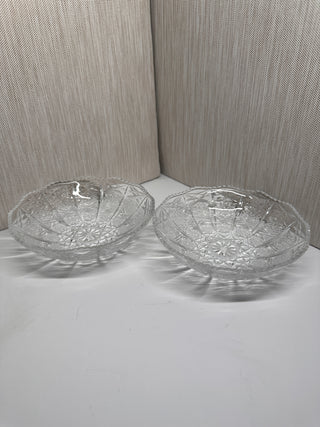 Pair of Vintage Pressed Glass 5" Berry Bowls - Hobstar & Starburst Pattern