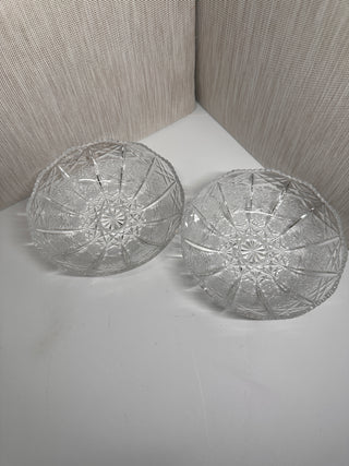 Pair of Vintage Pressed Glass 5" Berry Bowls - Hobstar & Starburst Pattern