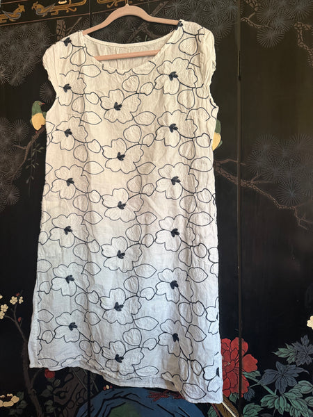 Puro Lino 100% Linen White Blue Midi shift dress Made in Italy Large V – Bliss Marketplace