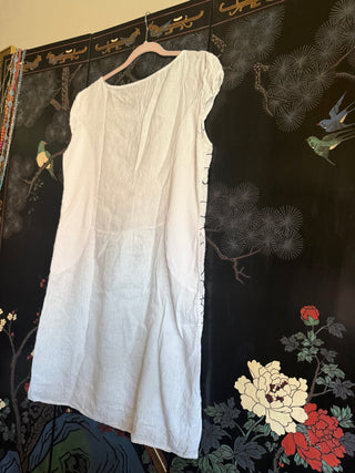 Puro Lino 100% Linen White Blue Midi shift dress Made in Italy Large VV