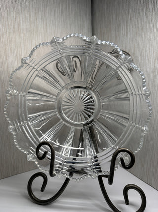 Vintage Bryce Higbee Paris Pattern EAPG Clear Glass Ribbed Scalloped Large Bowl