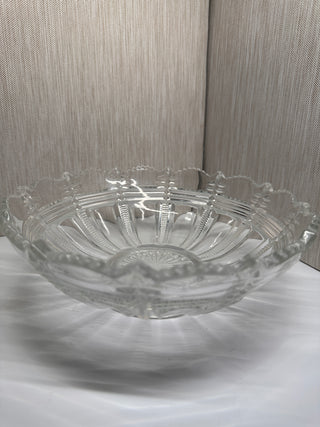 Vintage Bryce Higbee Paris Pattern EAPG Clear Glass Ribbed Scalloped Large Bowl