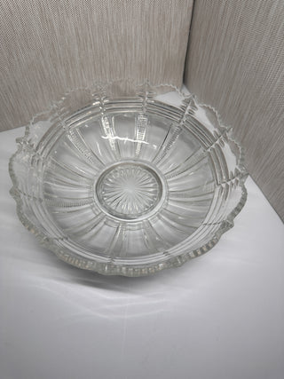 Vintage Bryce Higbee Paris Pattern EAPG Clear Glass Ribbed Scalloped Large Bowl