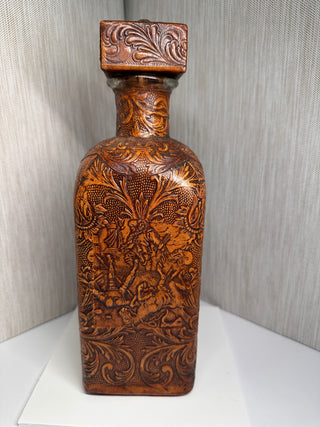 Vintage Spanish Hand-Tooled Leather Don Quixote Decorative Display Decanter