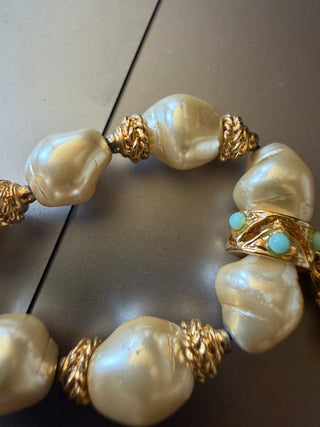 Sacred Cross Pendant Necklace with gold color pearl turquoise like necklace VV