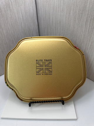 Pair of Vintage Elite Trays England Gold Tin Bird Floral Chinoiserie Set of 2