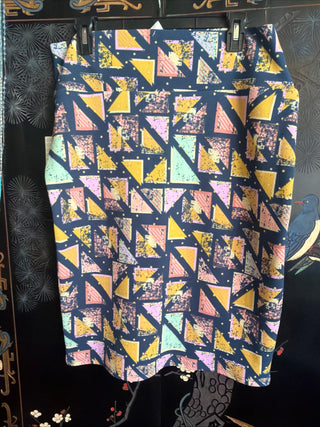 LuLaRoe Cassie Women's Blue Pencil Skirt Geometric Stretch Size XL VVVV