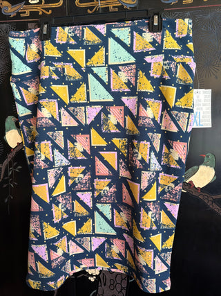 LuLaRoe Cassie Women's Blue Pencil Skirt Geometric Stretch Size XL VVVV