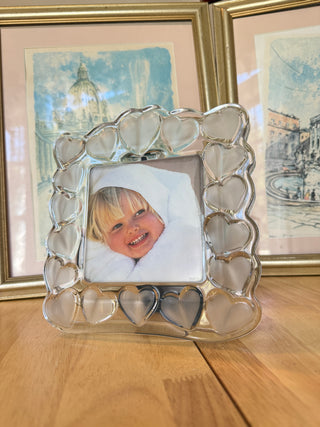 Vintage Clear Glass Heart Photo Frame – Romantic Heart Motif, Tabletop Display