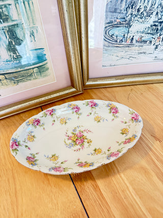 Vintage Floral Porcelain Trinket Tray – Pink Roses, Multicolor Flowers & Gold Trim