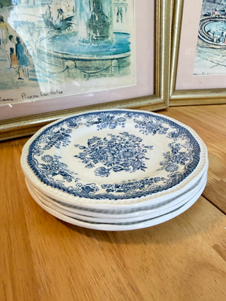 Vintage Blue & White Floral Dessert Plates – Set of 4, 7"