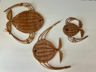 Set of 3 wicker fishes