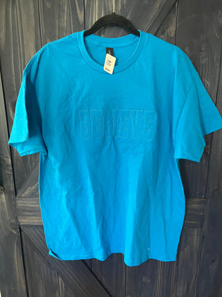 BELIEVE blue t-shirt  XL