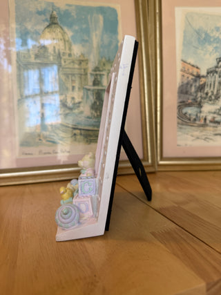 Vintage Baby Photo Frame with Teddy Bear, ABC Blocks & Pastel Heart Details