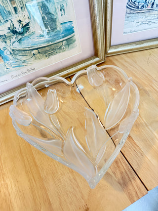 Vintage Frosted Glass Floral Dish – Decorative Trinket & Catchall Tray