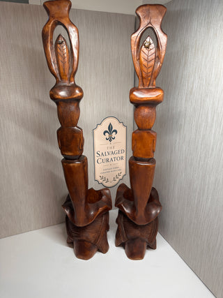 Vintage Philippine Igorot Carved Wood Anthropomorphic Ceremonial Offering Bowls - Pair