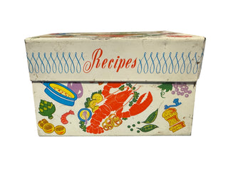 VTG 1960s Ohio Art Metal Recipe Box Tin - Retro Lobster & Salad MCM Kitchen