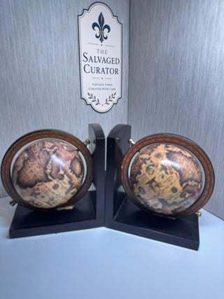 Vintage Old World Rotating Globe Wooden Bookends (Set of 2)