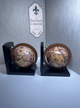 Vintage Old World Rotating Globe Wooden Bookends (Set of 2)