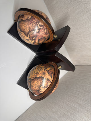 Vintage Old World Rotating Globe Wooden Bookends (Set of 2)