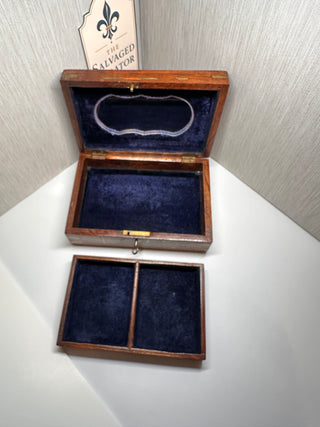 Antique Anglo-Indian Rosewood Jewelry Casket – Brass Floral Inlay & Velvet Liner