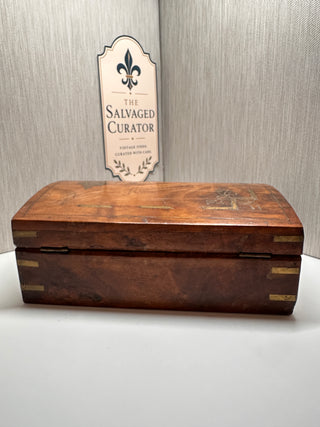 Antique Anglo-Indian Rosewood Jewelry Casket – Brass Floral Inlay & Velvet Liner