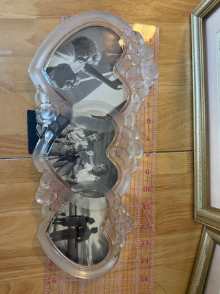 Vintage Glass Triple Heart Photo Frame with Floral Details – Holds 3 Photos