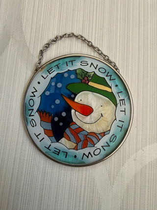 Stained Glass Suncatcher "Let it Snow" Snowman 3.5"
