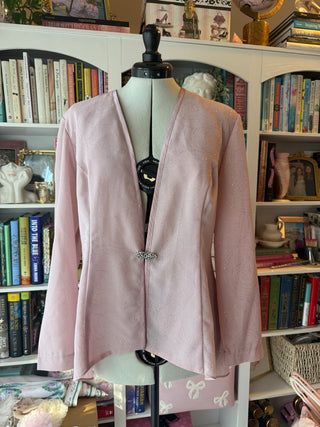 Vintage Pink Blush Rhinestone Sparkle Jacket Blazer with Ornate Clasp Front