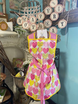 New Pink and Yellow Heart Print Apron