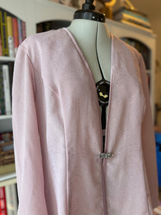 Vintage Pink Blush Rhinestone Sparkle Jacket Blazer with Ornate Clasp Front